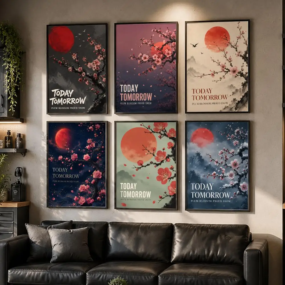 Plum Blossom Poster Wall Decor Self-Adhesive Aesthetic Modern Vibe Stylish Gift Friends Using Living Room Bedroom