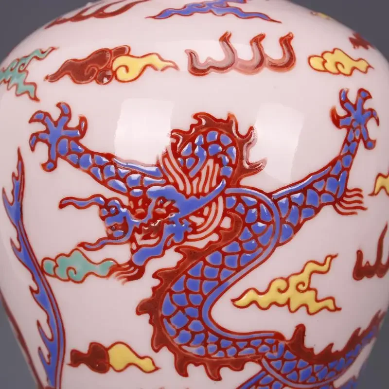 Ming Chenghua Red Dragon and Phoenix Pattern Chinese Vases Antique Unearthed Craft Porcelain Retro Gift Chinese Vases for Plants