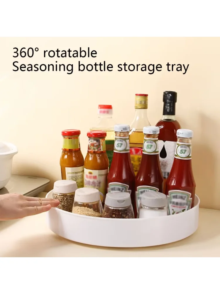 360 Degree Rotating Cabinet Organizer Kitchen Bathroom Cosmetic Turntable Storage Tray Non-Slip Spice Round Rack Plate