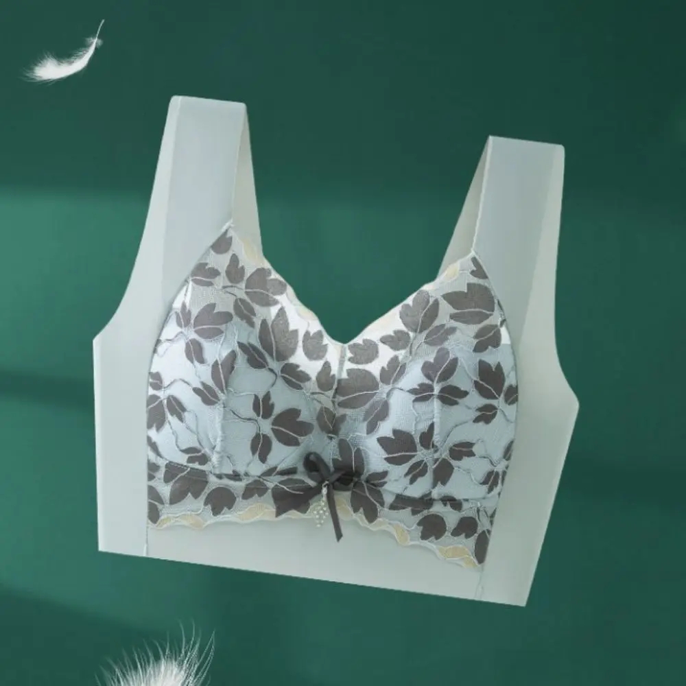 مريحة ورقة الدانتيل العميق الخامس حمالات الصدر الزركون كوب كبير رفع حمالات الصدر جمع الثديين سلس حمالات الصدر اللاسلكية الجري #4