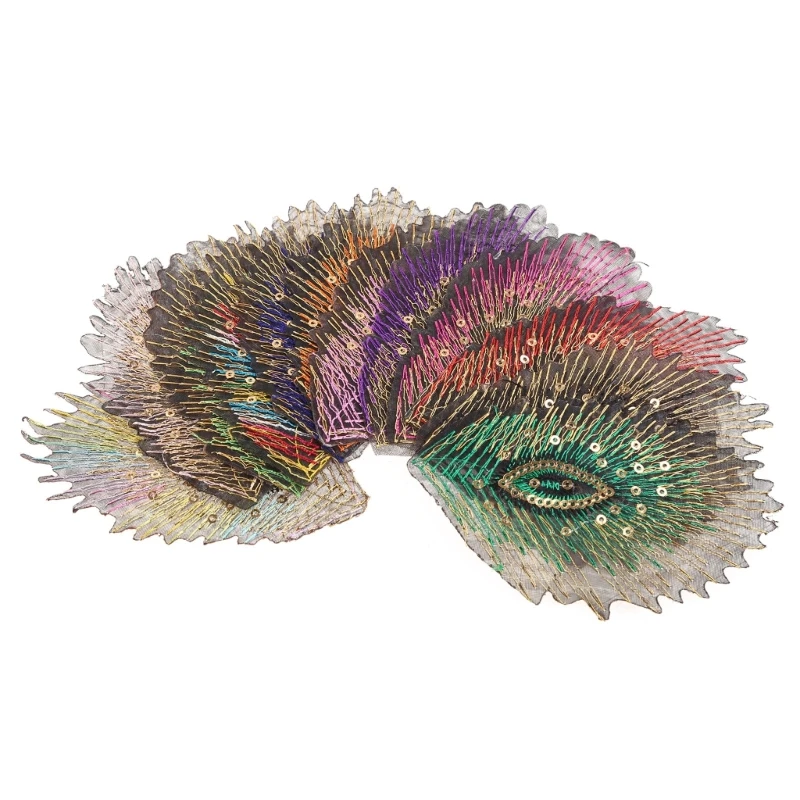 Paquet 12 embellissements plumes paon, Appliques brodées, Patch artisanal, accessoires pour vêtements