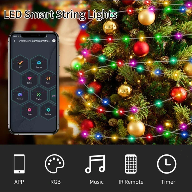 Imagem -04 - Faixa de Led Rgbic à Prova Dágua Bluetooth Luzes de Fadas Inteligentes Música Sonho Luz Colorida Controle por Aplicativo Festa Faça Você Mesmo Decoração de Árvore de Natal