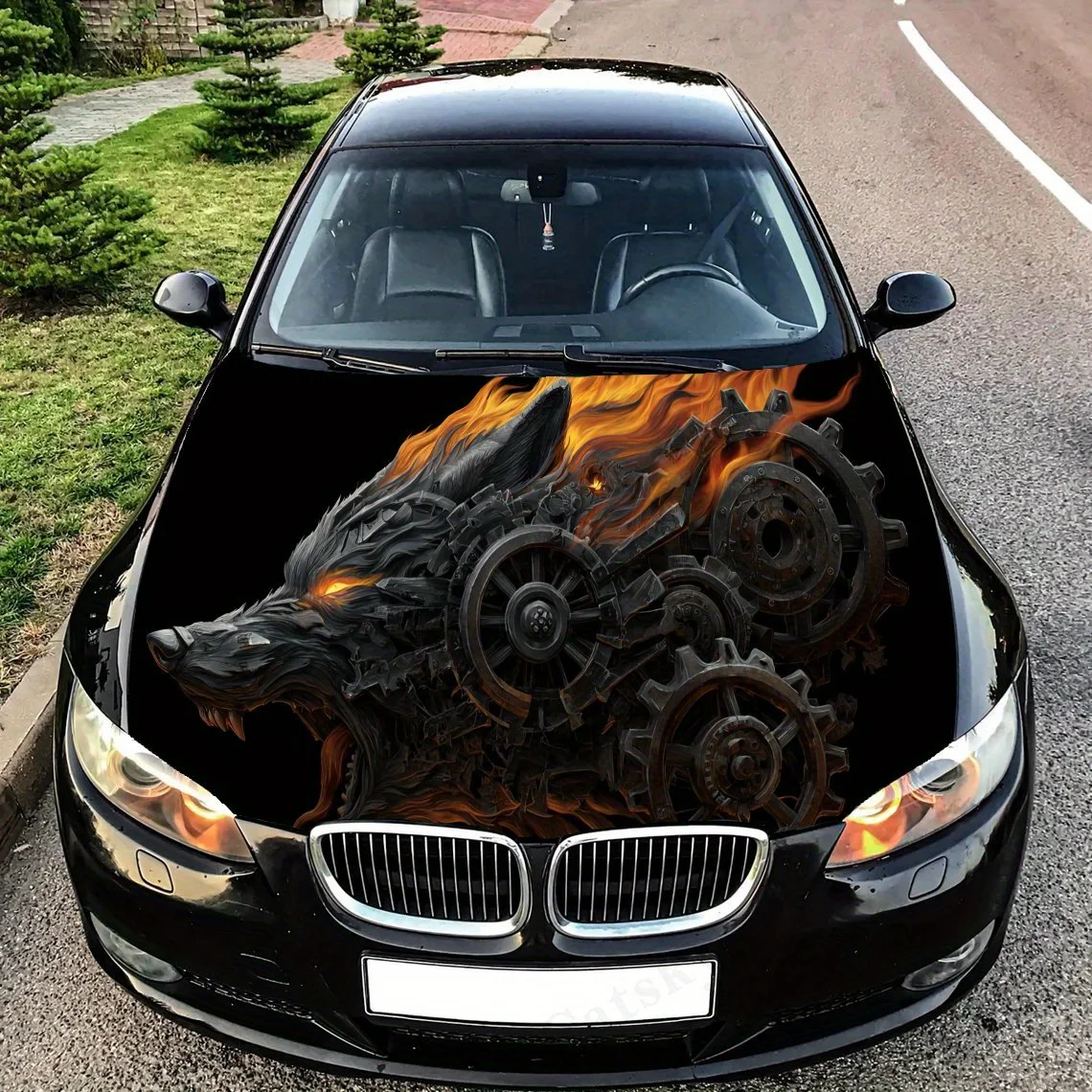 

Artistic futuristic mechanical wolf with fire Decal stickers for car hoods, stickers for decorating car covers, and vinyl wraps
