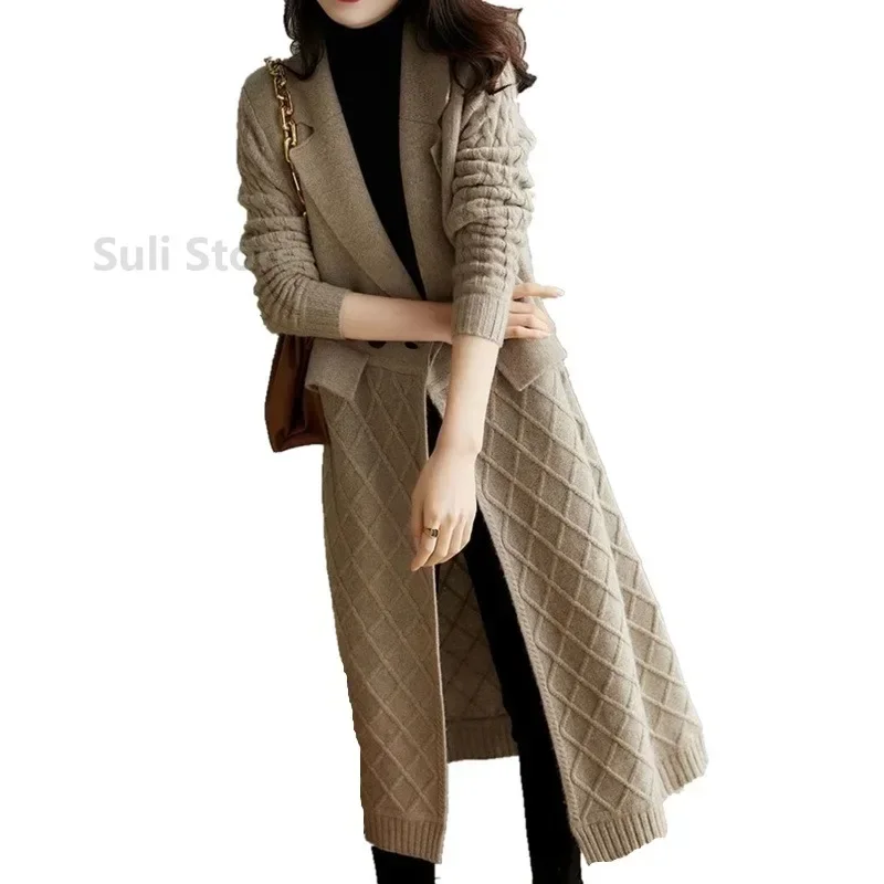 European Long Cashmere Cardigan Female Autumn and Winter New Over-the-knee Slimming Thickened Wool Coat Knitted Sweater N340