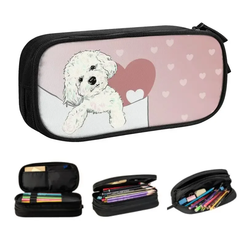 

Cute Little Poodle In Pocket School Pencil Cases Boy Girl Big Capacity Pet Puppy Pencil Bag Pouch Students Stationery