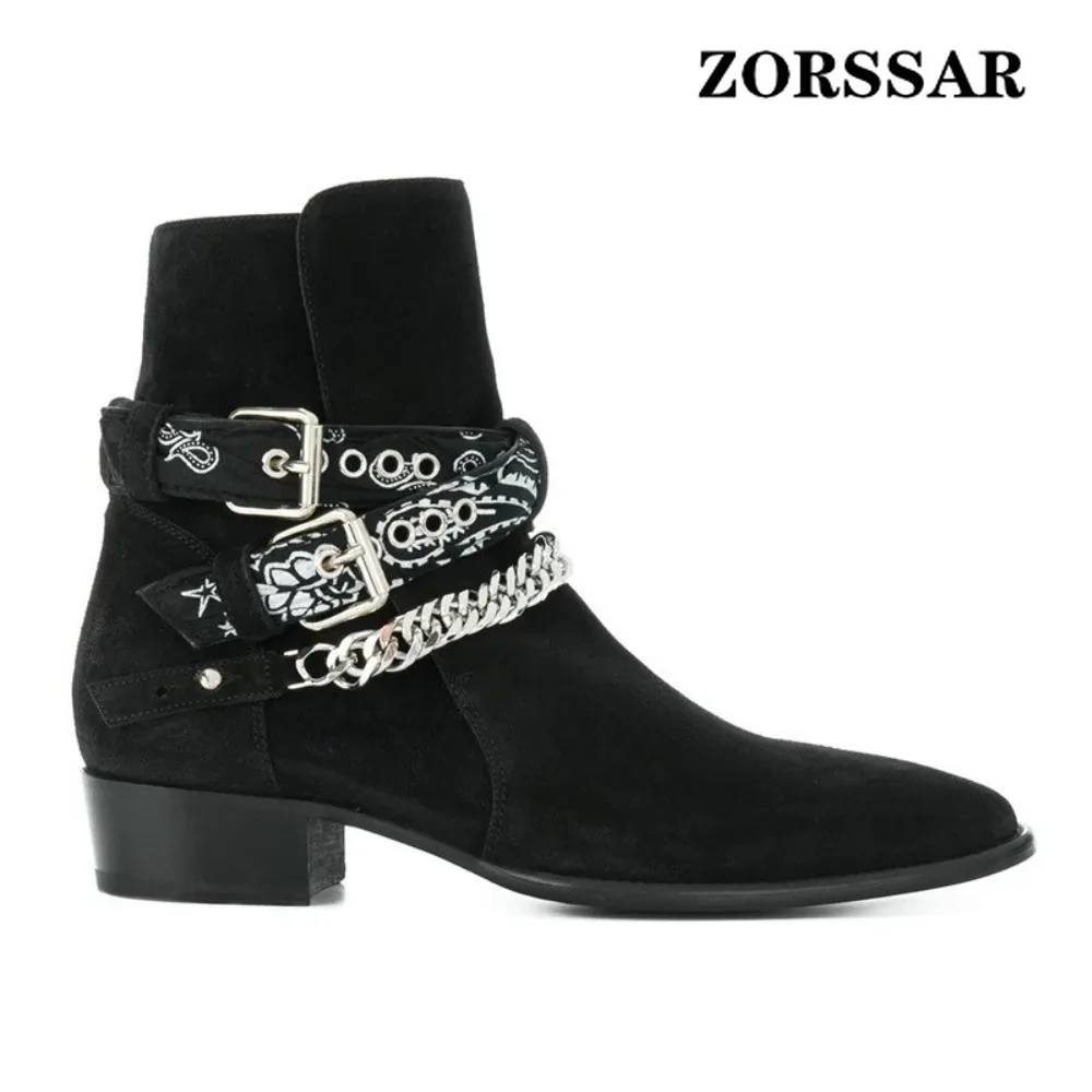 Brand Men's Boots Designer British Style Men Chelsea Boots High-top Buckle Strap Formal Shoes High Quality Men Motorcycle Boots