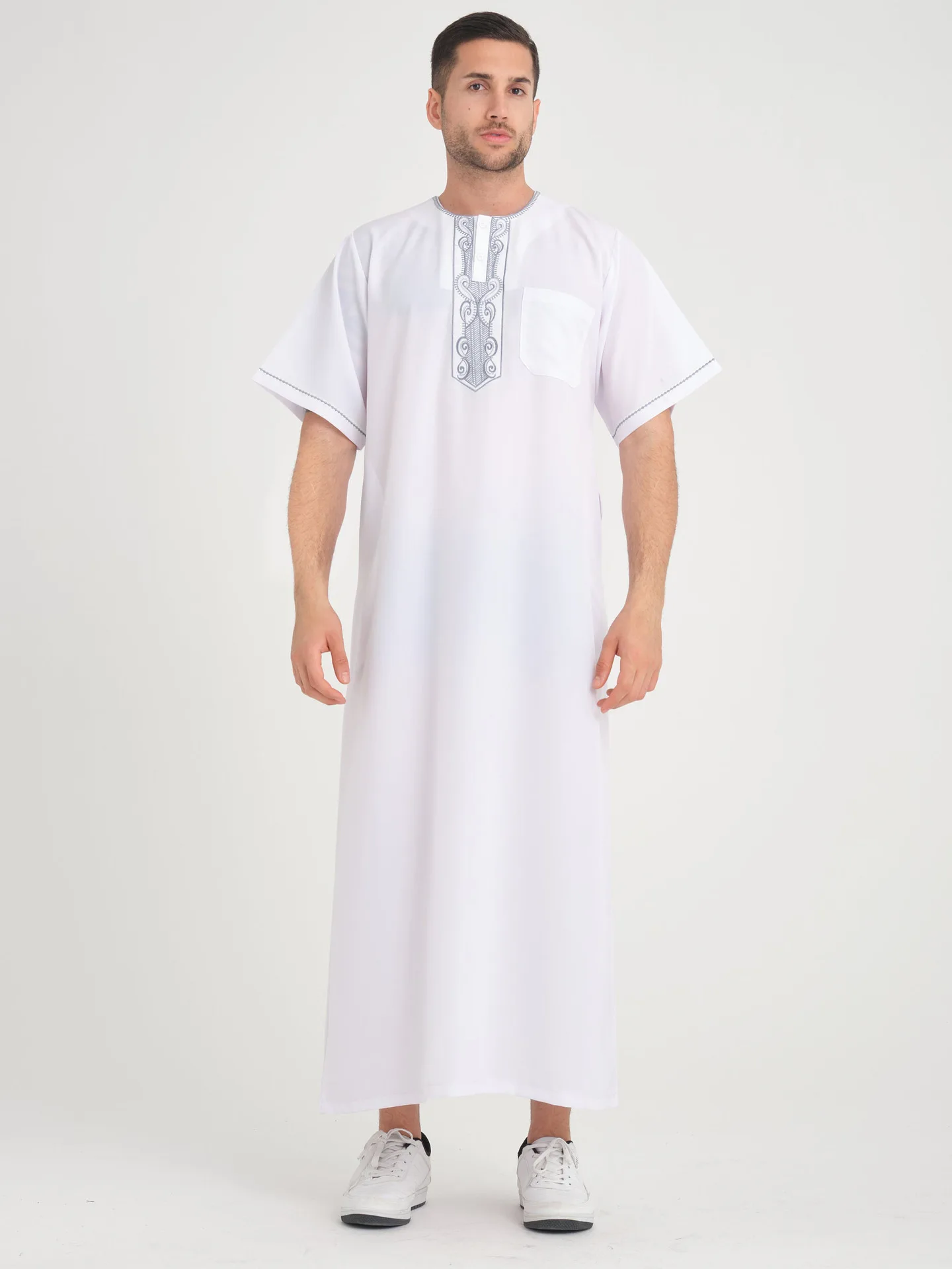 Moroccan Men's Pullover Embroidered Shirt Robe Muslim with Pockets Abaya Ramadan Dubai Luxury Islam Elegant