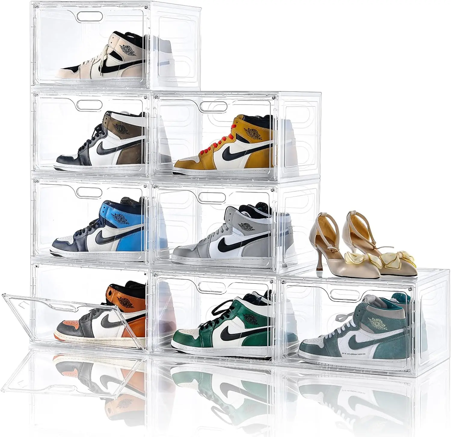 

8 Pack Clear Plastic Stackable Shoe Boxes with Lids, Large Storage Organizer for Entryway, Fits up to US Size 13