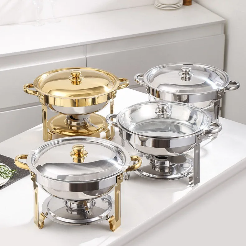 Multi-Color 4.5L Double Ears Soup Pot Stainless Steel Gild Round Chafing Dish Buffet Stove Set with Hook