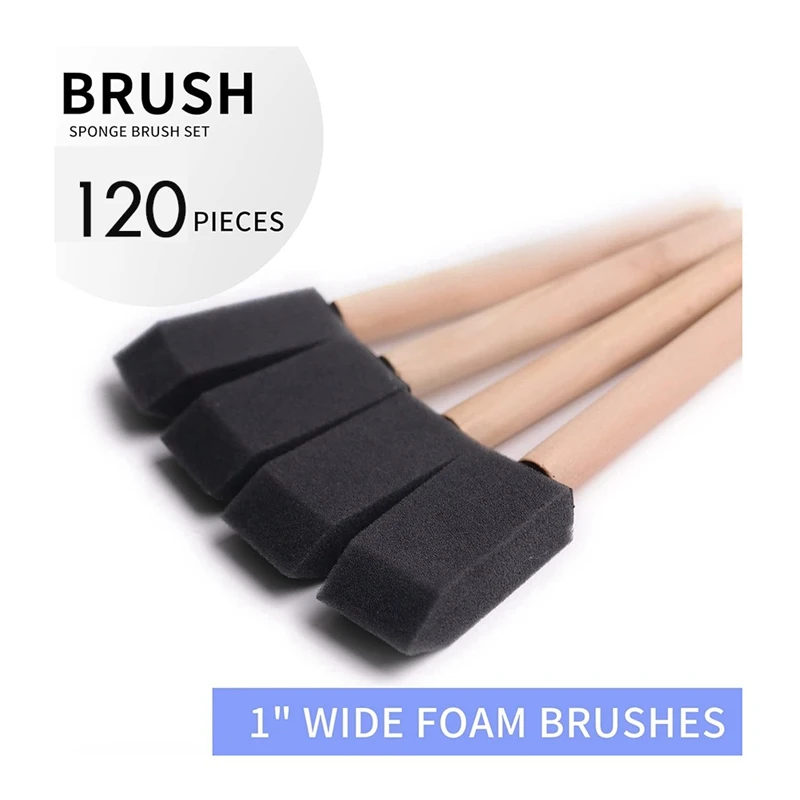 2025 New 120 Pcs Foam Paint Brushes, 1 Inch Foam Brush With Wood Handle, Bulk Sponge Brushes For Painting, Foam Art Paintbrushes