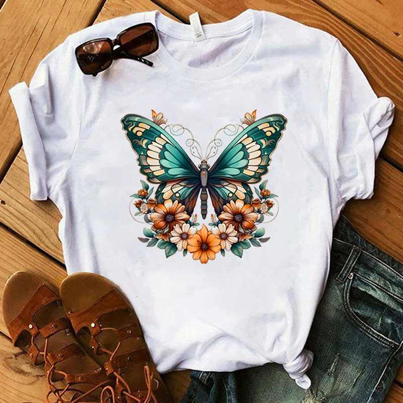 

Unisex Short Sleeve Butterfly Print T Shirts Women Causal Harajuku Tops Funny T Shirt