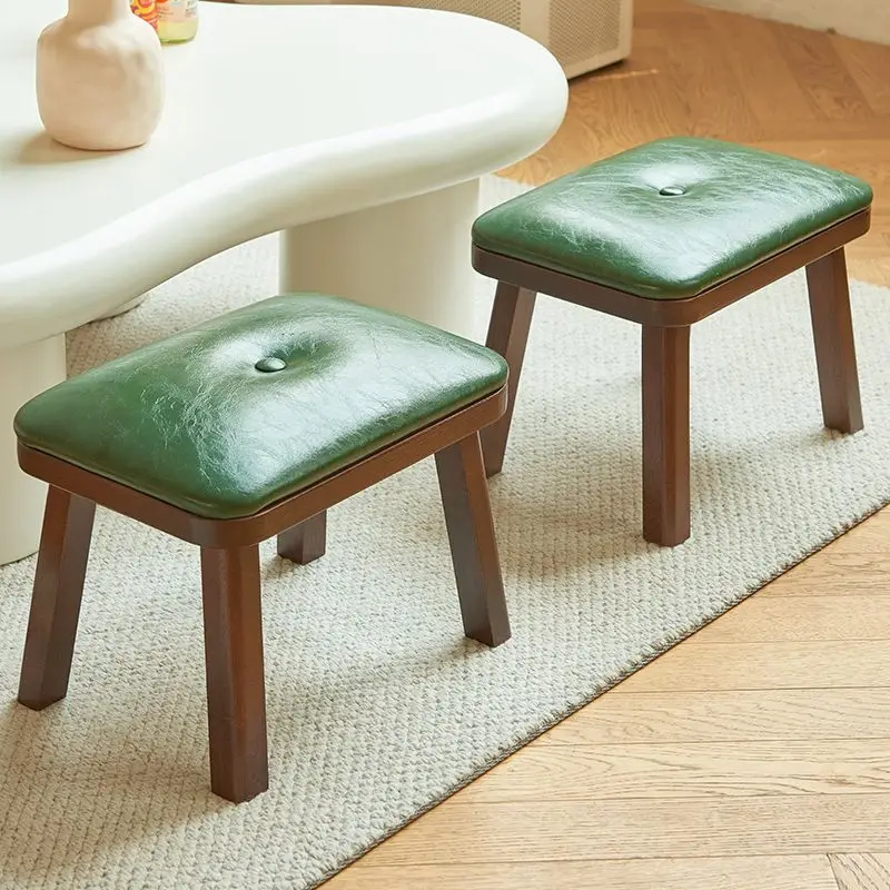 Nordic Luxury Solid Wood Square Stool Home Living Room Sofa Stool Soft Bag Bench Balcony Tatami Stool Shoe Stool