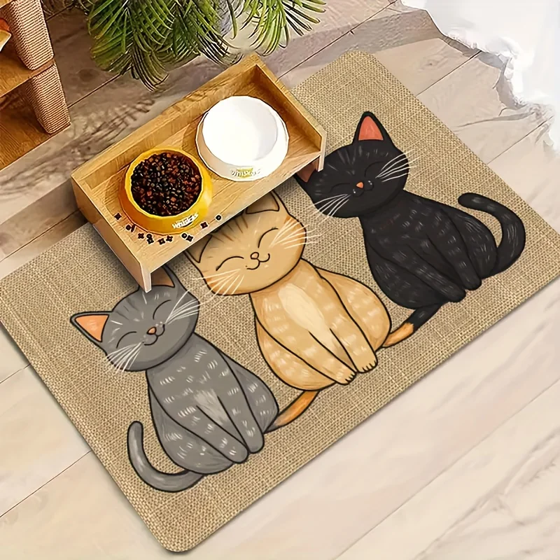 1pc Non-Slip Cat Pattern Pet Feeding Mat,Leakproof Easy to Clean Waterproof Surface to Prevent Stain.Breeds Portable Outdoor Use