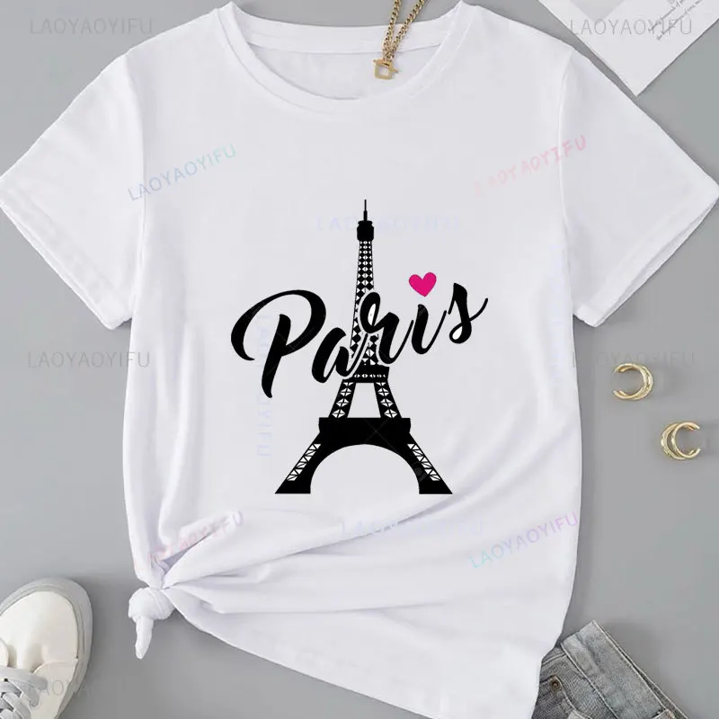 Fashion Paris Eiffel Tower Print Cotton T Shirt Funny Streetwear Mens Short Sleeve Tees Street Clothing Summer girl unisex Tops