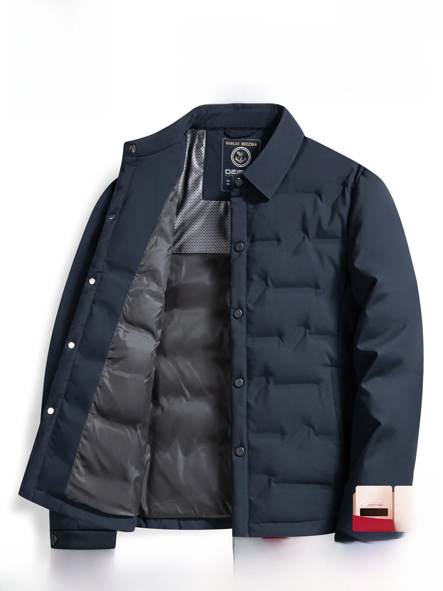 Lormen Men's Short Collar down Jacket Winter New Fashion Warm Casual Coat Men's Shirt Style Polyester Fiber Duck down Filling
