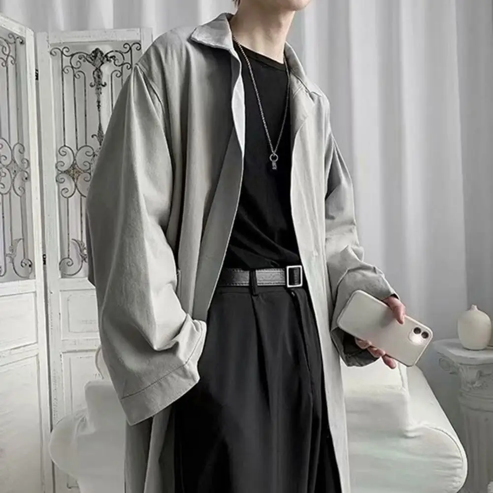 

Men Polyester Trench Coat Stylish Lapel Trench Breathable Wrinkle-resistant Men's Coat for Spring Autumn A Trendy Medium-long