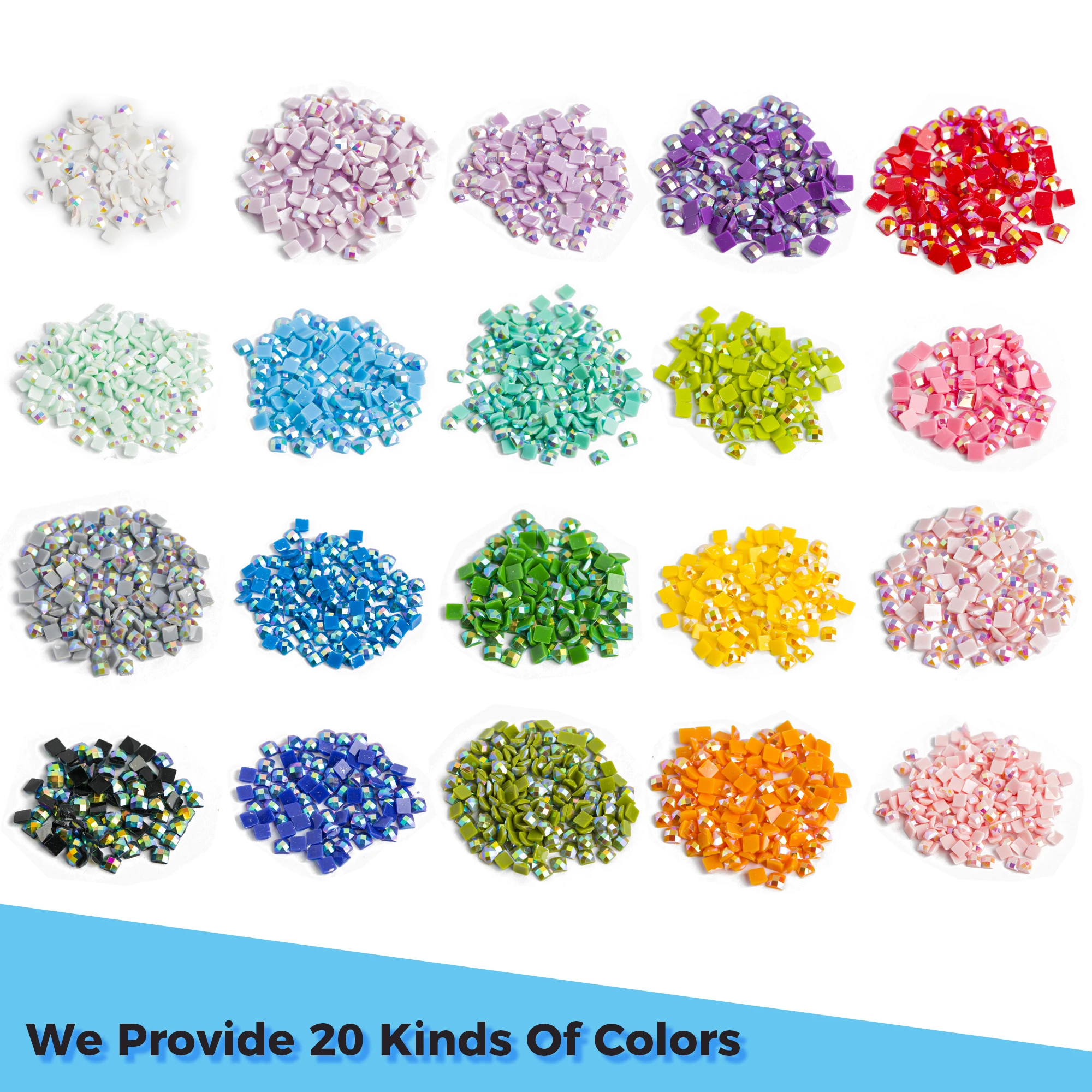 20 Colors Diamond Beads for 5D Diamond Painting Accessories, Resin AB Diamond Painting Drills Square 2.5M