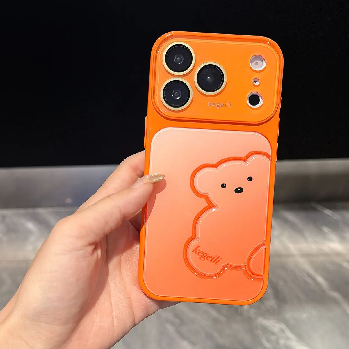 Cute 3D Bear Gradient Acrylic Large Window Phone Case for iPhone 18 17 16 15 14 13 12 Pro Max Shockproof Protective Back Cover