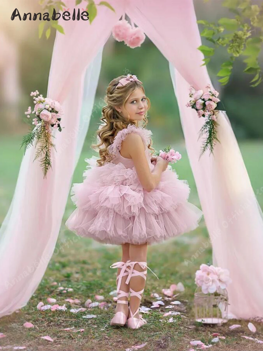 Annabelle-Robe de mariée pour filles, coupe couvertes, robe de Rhspaghetti, robe d'anniversaire pour enfants, robe de princesse douce