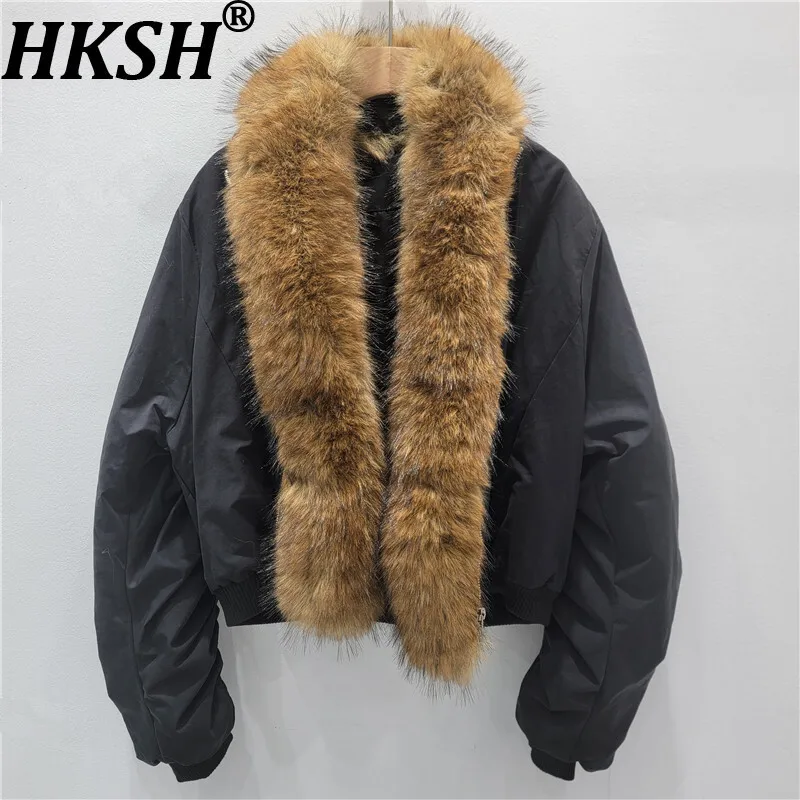 

HKSH 2025, новая зимняя женская теплая ватная куртка со съемным воротником из искусственного меха, уличная одежда, повседневное утолщенное короткое стеганое пальто HK14418