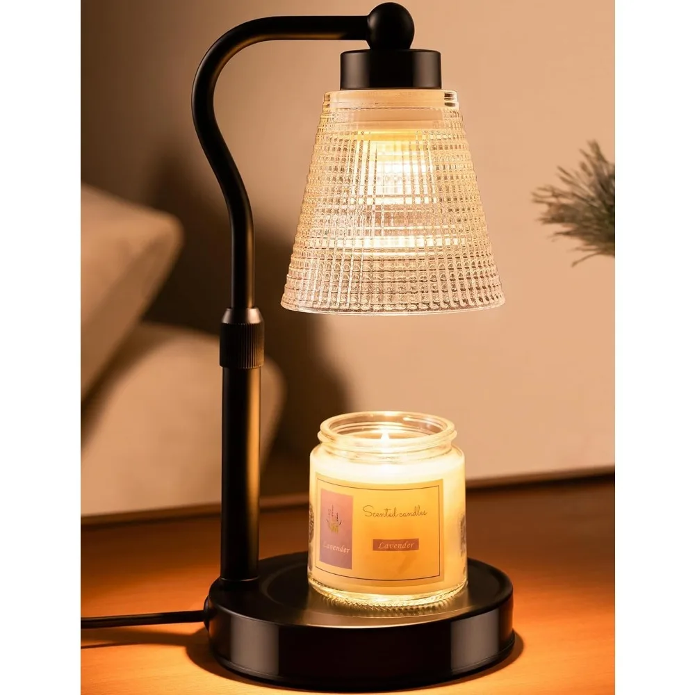 Candle Warmer Lamp for Jar Candles, Height Adjustable & Dimmable with 2/4/8H Timer, 2*50W Halogen Wax Melter Warmer for Home Office Décor, Flameless & Smokeless, Gift for Women Mom, Black-Clear/1 Pack