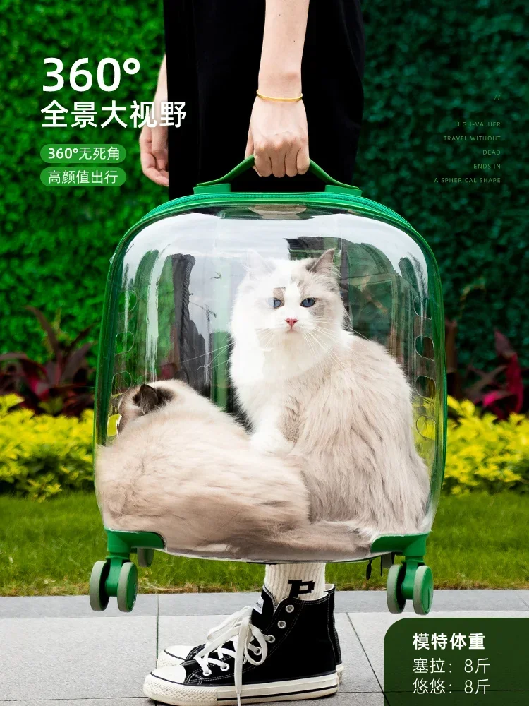 Go out portable trolley case space capsule dog pet backpack large capacity transparent cat suitcase