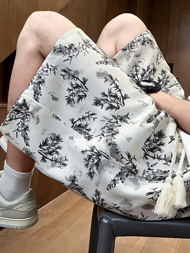 

Летние тонкие мужские пляжные брюки-капри с винтажным принтом, свободного кроя, дышащие, легкие, модные