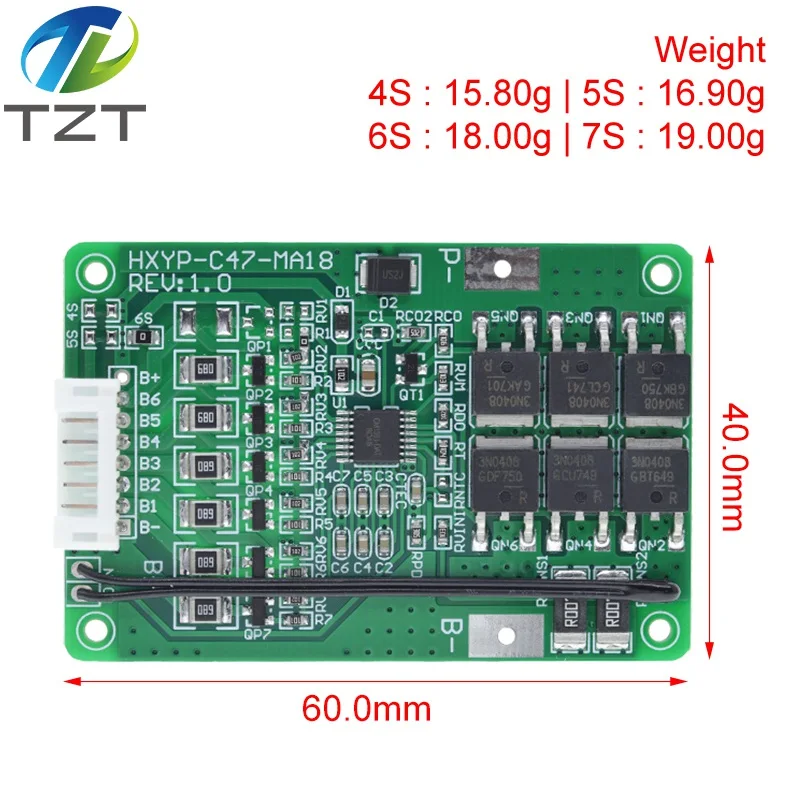 4S/5S/6S/7S BMS 16.8V 21V 20A 18650 Li-ion Lmo Ternary Lithium Battery Charger Protection Board Balance And Temperature Protect image 2