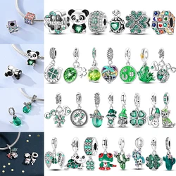 2026 Lucky Green Series Charms S925 Sterling Silver Four Leaf Clover Bead Pendant for Original Bracelet DIY Jewelry Gift Women