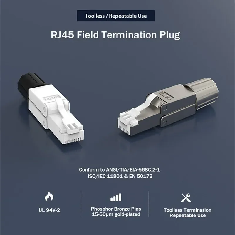 Cat 7 6a RJ45 Connector 8P8C STP Shielded Field Termination Plug for Cat7 Cat6a 23 24 26AWG Networking Cable With PCB Connectors