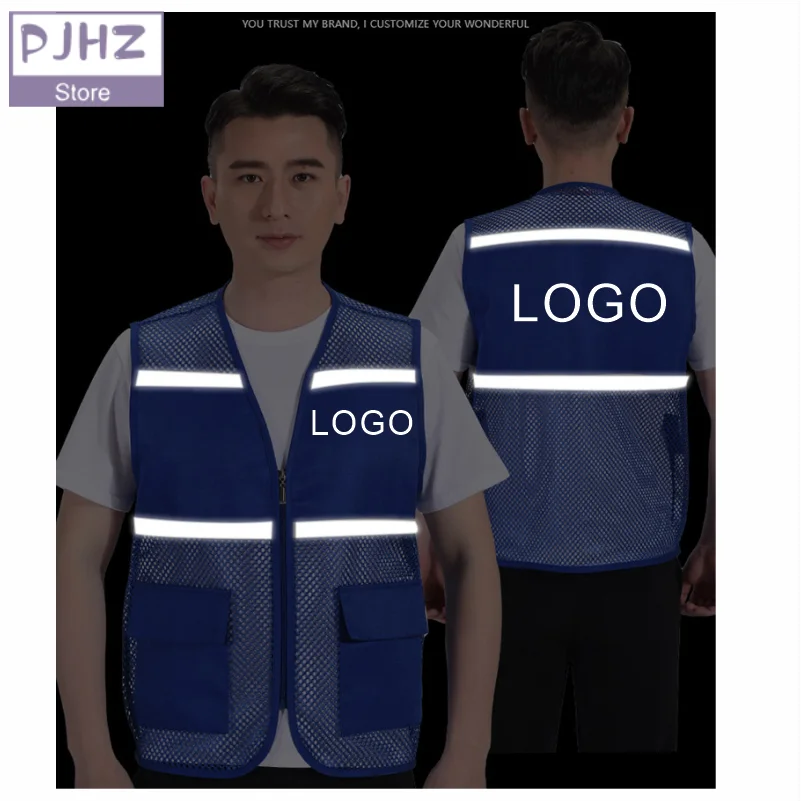 Custom Logo Tool Vest Volunteer Workwear Summer Breathable Mesh Vest Printed Text Advertising Clothing Reflective Safety Vest