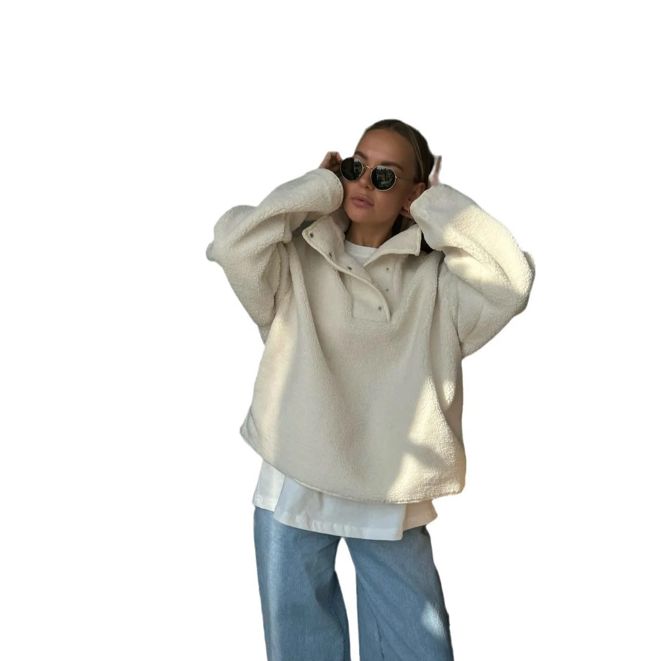 Autunno Inverno Nuovo Design Sense Giacca con risvolto tinta unita Top caldo con bottoni semplici e versatili da donna