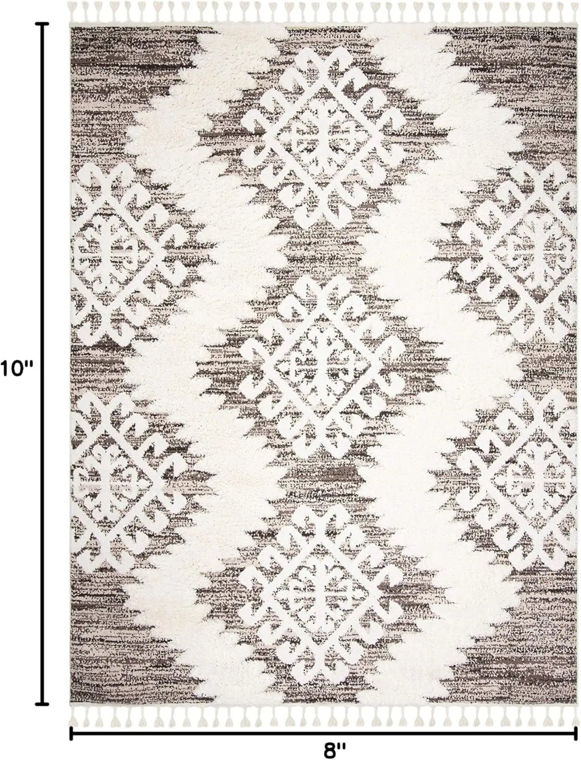 Tassel Shag Collection Area Rug - 8' x 10', Ivory & Brown, Design, Non-Shedding & Easy Care, 2-inch Thick