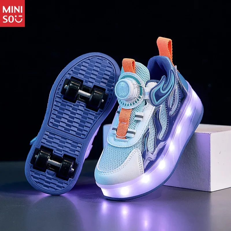 حذاء Miniso Kids Heelys Roller بنعل سميك، حذاء رياضي تزلج بإبزيم ربط من الجلد للأولاد والبنات #1