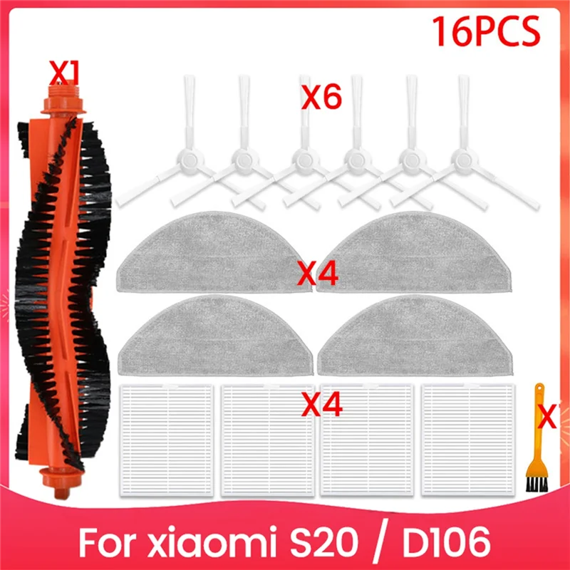 

ABRW-для робота-пылесоса Xiaomi S20/D106, аксессуары, основная боковая щетка, фильтр Hepa, швабра, тканевый мешок для пыли, запасные части
