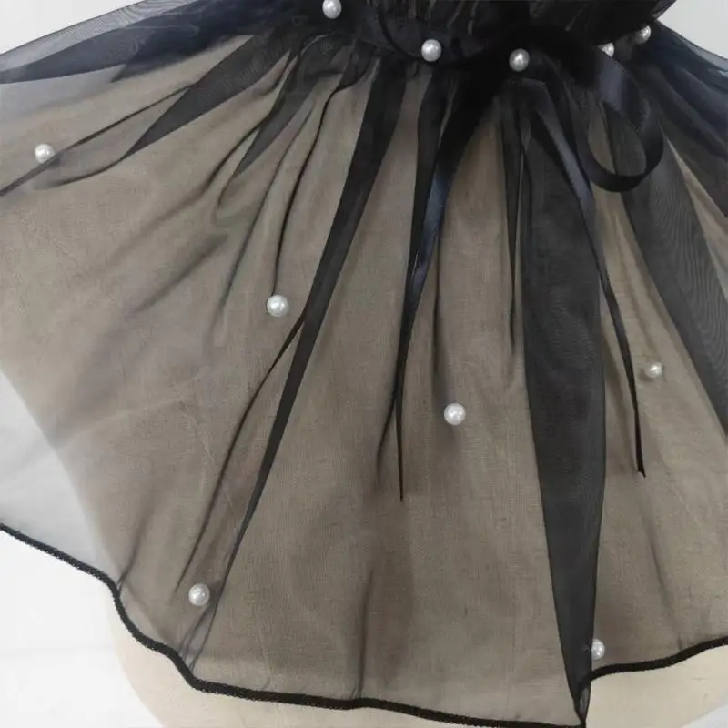 Black Sheer Faux Collar with Ruffle Overlay, Detachable Collar Mesh Neck Accent for Daily Layering, Party Styling, Photo Looks