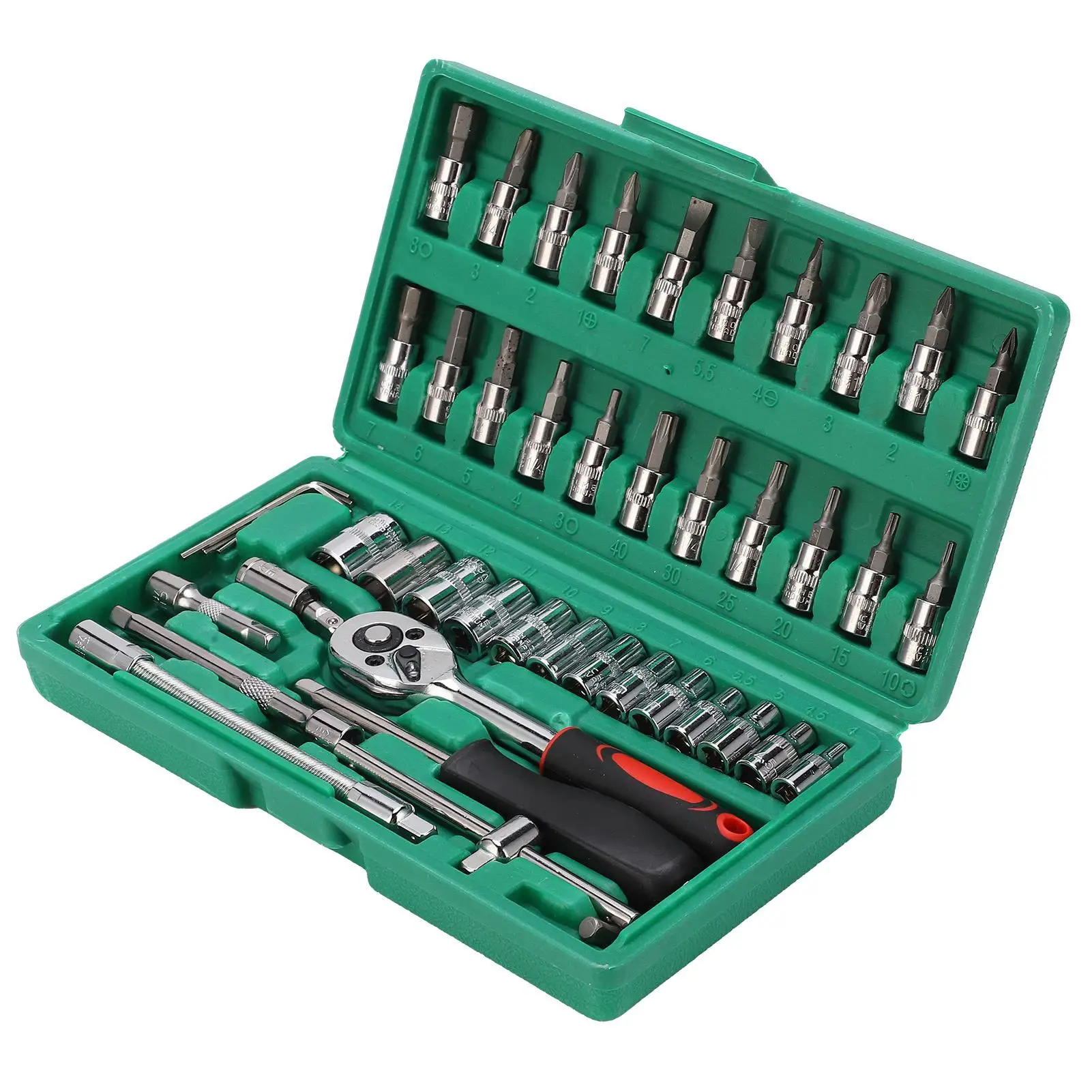 Set di punte a bussola da 46 pezzi Kit di strumenti Chiave per riparazione auto Accessori meccanici hardware universali in acciaio al carbonio