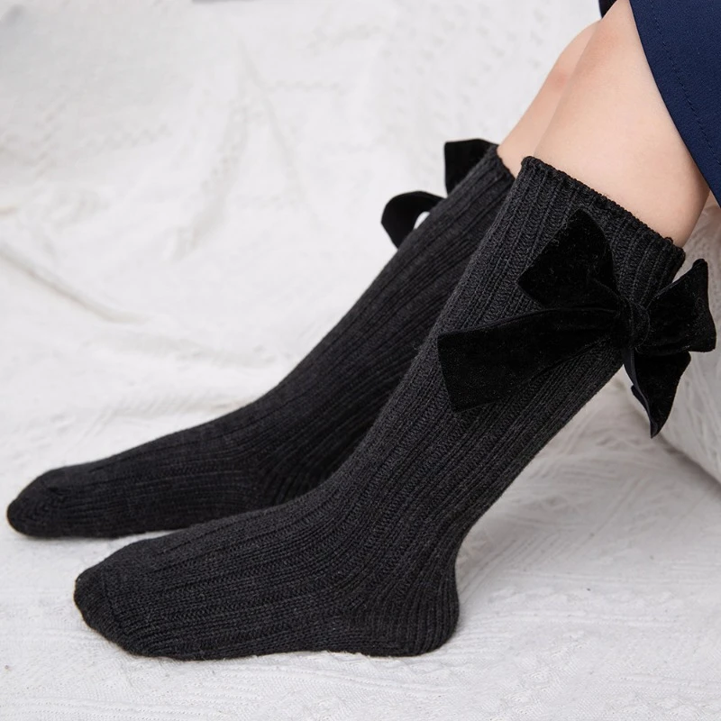 New Baby Socks Royal Style Toddlers Kids Girls Big Bow Knee High Long Soft Autumn Winter Cotton Baby Children Tube Socken 0-7Y