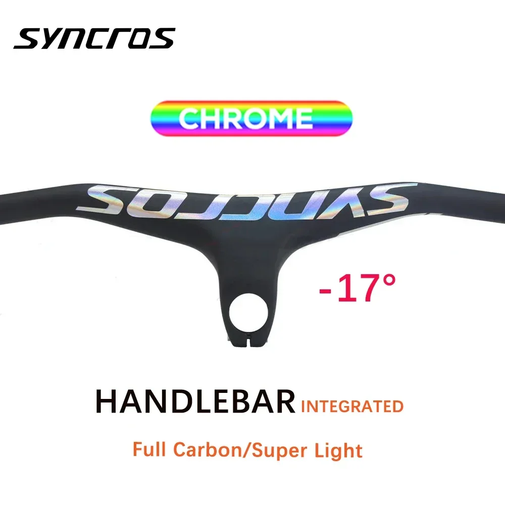 SYNCROS MTB Bicycle Handlebar Integrated Carbon Handlebar Mountain Bike Accessories Black Chrome with Stem -17 Degree 70mm-110mm