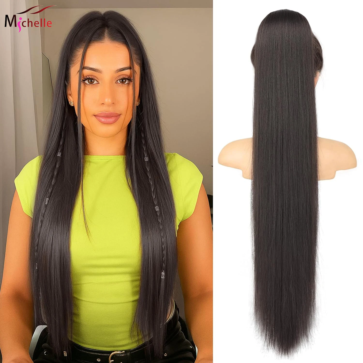 

Прямой хвост на шнурке, бразильские девственные человеческие волосы, прямые человеческие волосы, натуральный черный цвет, длинный хвост