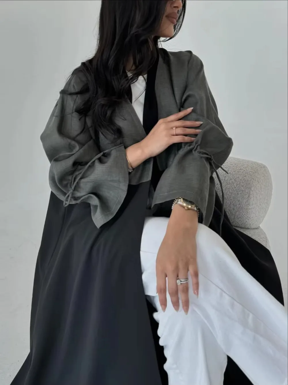 Muslim Women Abaya Dress Eid Caftan Patchwork Abayas Cardigan Casual Long Robe Kaftan Party Ramadan String Cuff Sleeve Robe 2025