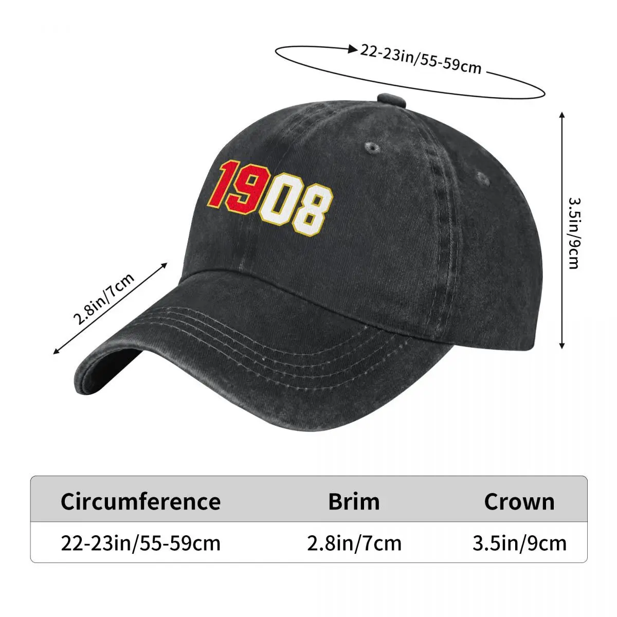1908 Red White Gold Varsity Number Design New Vintage Washed Cotton Baseball Cap Sun Hats