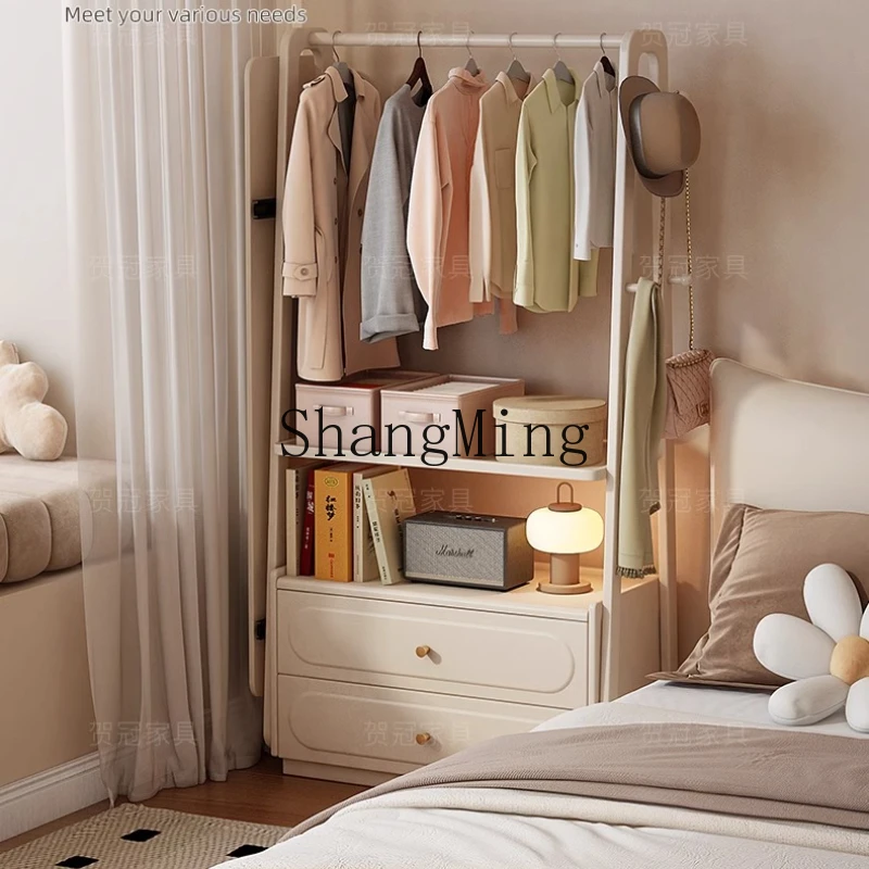 

HJ Cream Wind Bedside Table Coat Rack New Bedroom Clothes Artifact Bedside Clothes Locker Integrated