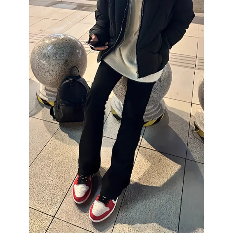 American High Street Bell Bottom Jeans Men Women Style Autumn Winter Straight Leg Fleece Lined High Waist Lift Tummy Slimming...