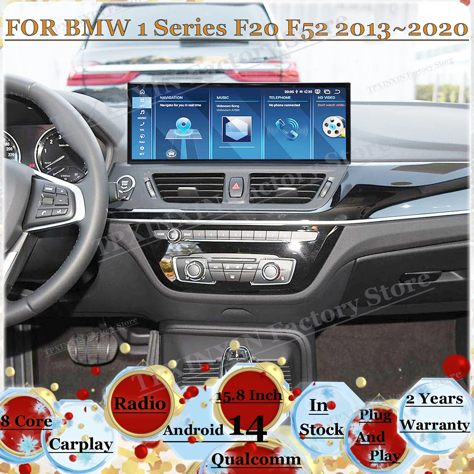 

15,8-дюймовый 8-ядерный мультимедийный Android для BMW 1 серии F20 F52 2013-2020, GPS-навигатор, автомобильный радиоприемник, стереоприемник, головное устройство Carplay