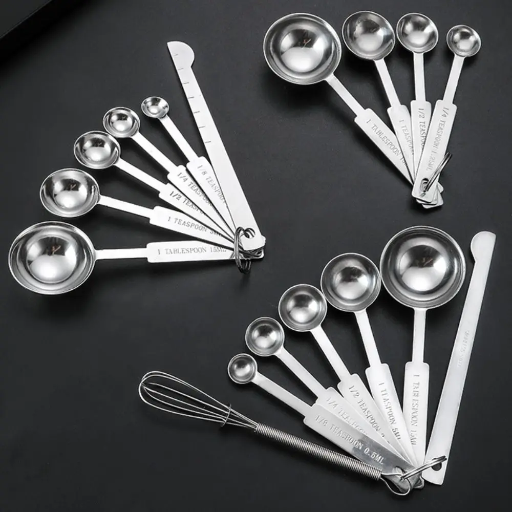 Food Grade Measuring Spoon Set Stainless Steel with Scale Baking Measuring Tool Egg Beater Stackable Kitchen Measuring Cup