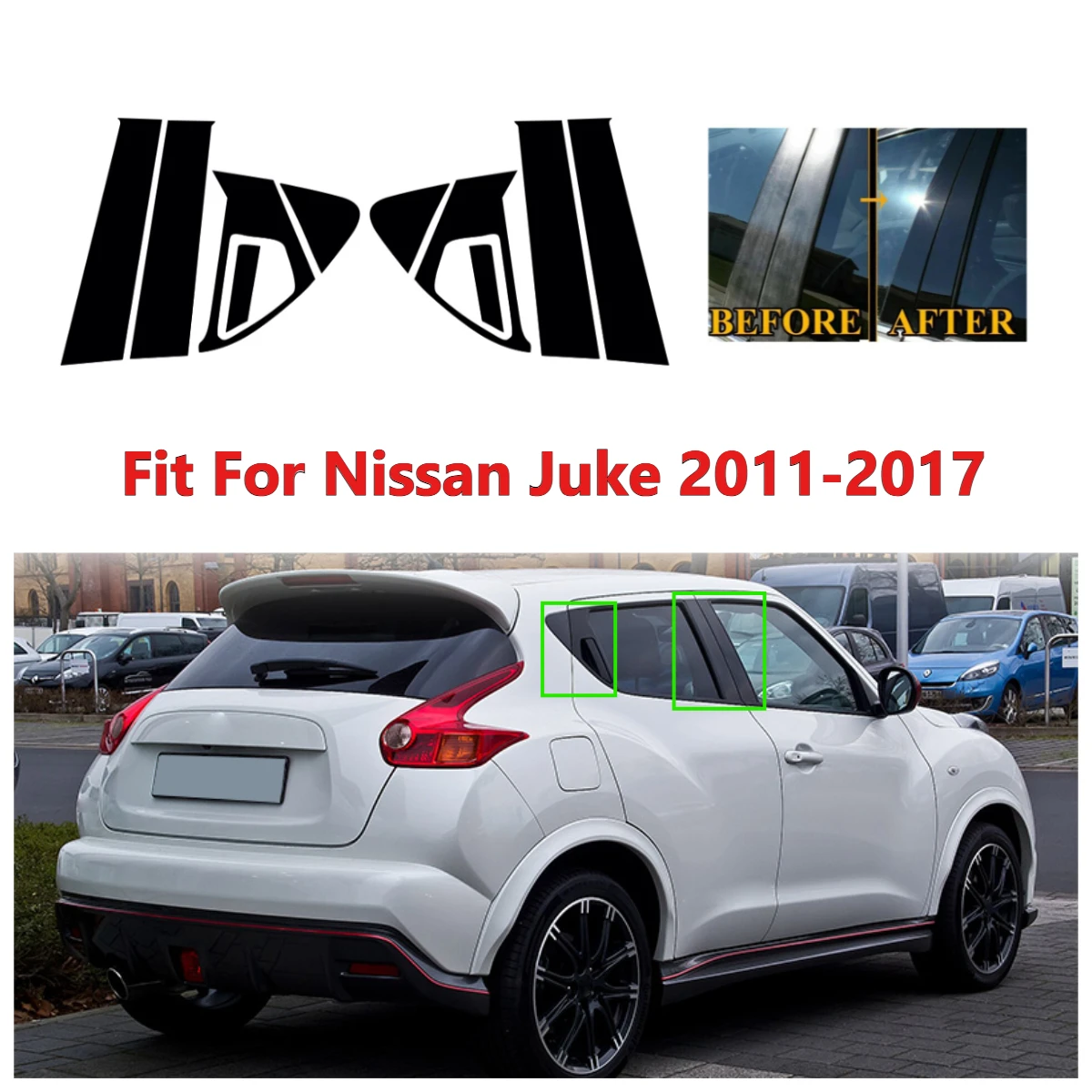 

10Pcs Car Window Door Pillar Posts Trim B C Column Cover Stickers Decal Glossy Black For Nissan Juke 2011-2014 2015 2016 2017