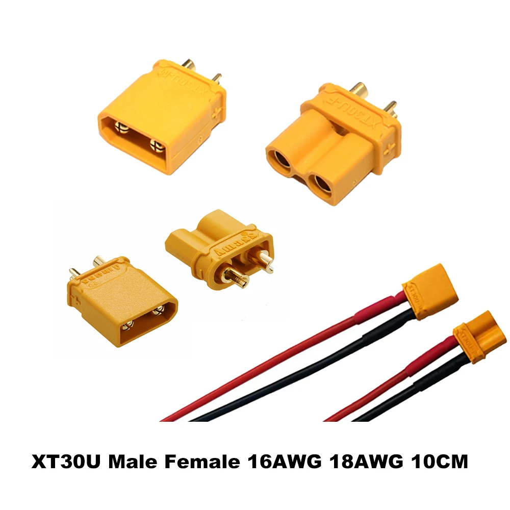 1piece/1set XT30U plug Male Female Lithium battery plug Aircraft model motor plug Energy storage 16AWG 18AWG 10CM