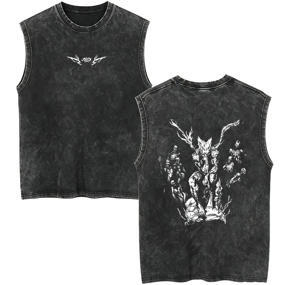 Anime One Punch Man Vintage Washed Tank Tops Manga Garou Print Sleeveless Vest Men Women Fashion Vintage Oversized Streetwear