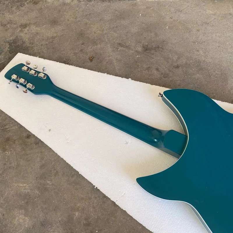 6 String 360 Electric Guitar, Metallic Turquoise Blue Semi Hollow Body, R Shaped Tailpiece, Rosewood Fretboard Guitarra